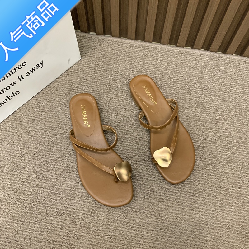 SUNTEK半拖凉鞋女士外穿外出2023年新款夏季韩系百搭仙女风夹趾小凉拖鞋高清大图