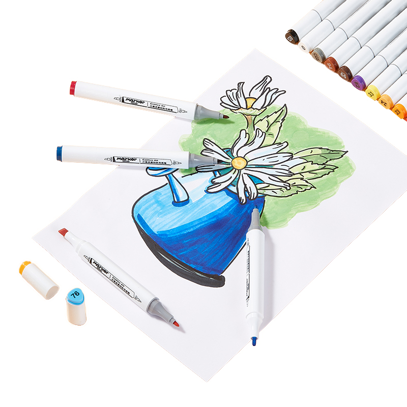 齐心 ZYMK07-12 大三角杆双头马克笔 1.0-6.0mm 配 12色/桶高清大图