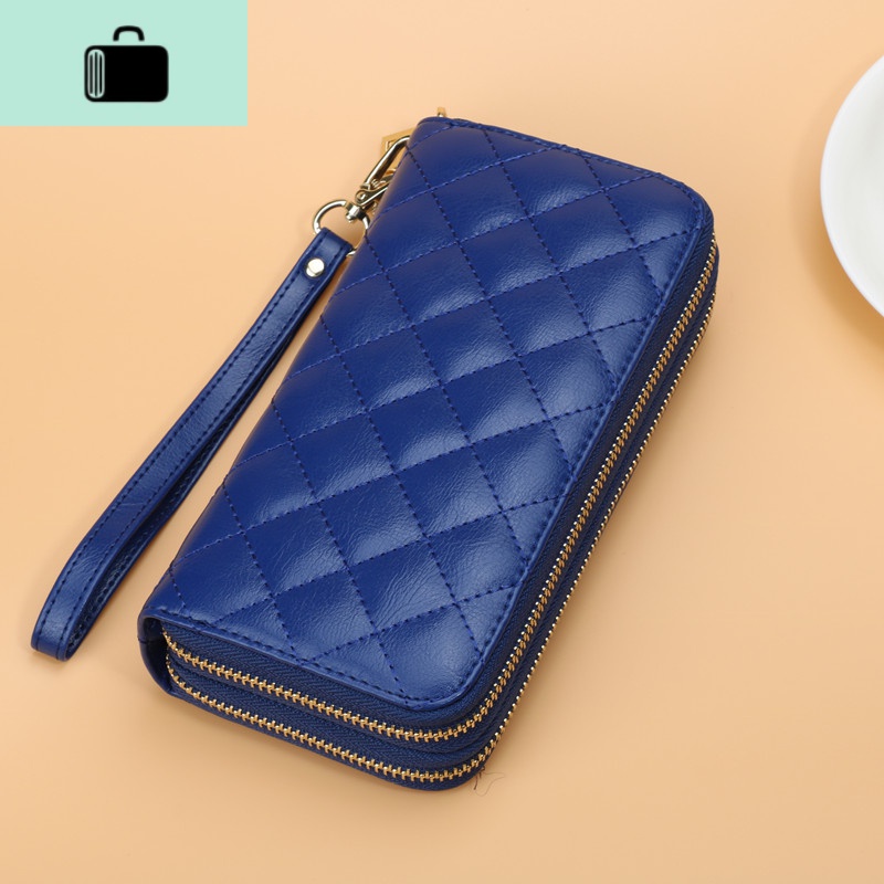 多功能真皮女士钱包长款双拉链手拿包女双层大容量手机包2020新款NEWLAKE 宝蓝色