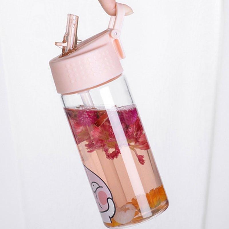 可爱屁桃君水杯便携式吸管儿童孕妇创意塑料板扣吸管便携玻璃杯成人卡通杯韩版男女情侣款杯子学生喝水杯子水具