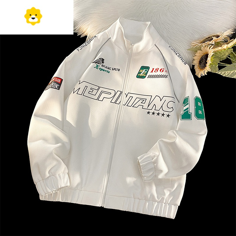 fishbasket赛车夹克外套男美式高街p皮机车棉衣高级感潮牌加厚短款