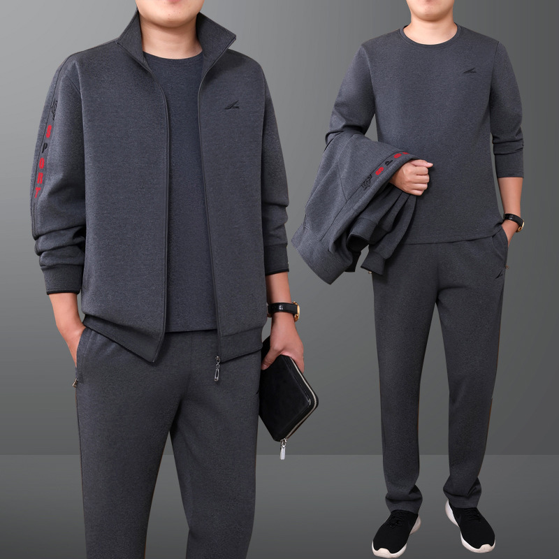 秋季中老年运动套装男秋装爸爸装大码休闲运动服男士外套三件套官方