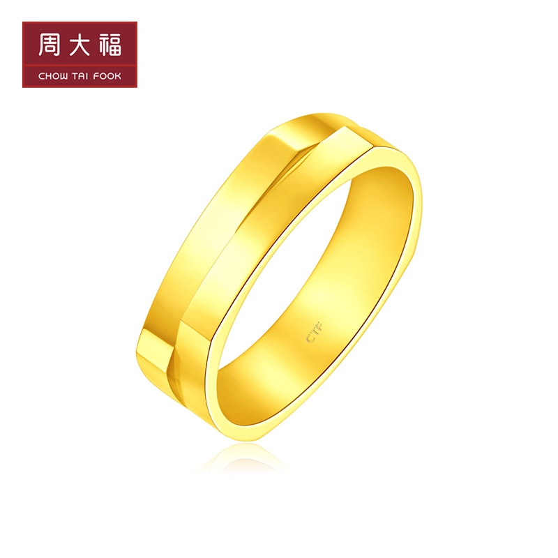 周大福 珠宝首饰复古几何双层黄金戒指计价( 工费:308元) f218568送礼