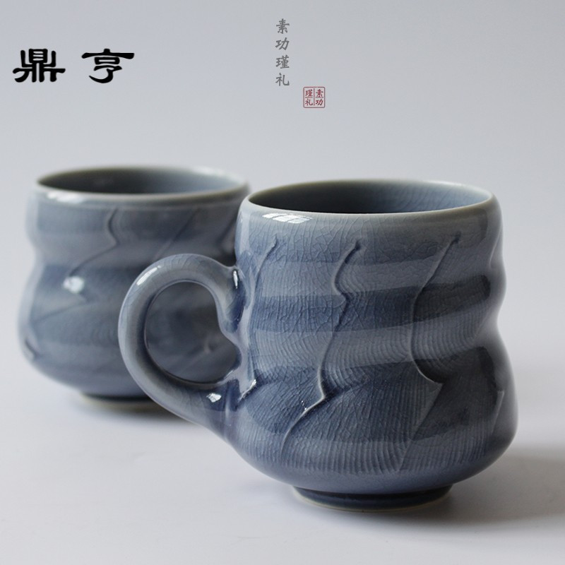 鼎亨手工手作陶瓷马克杯个性简约中式带碟勺咖啡杯创意定制陶瓷杯