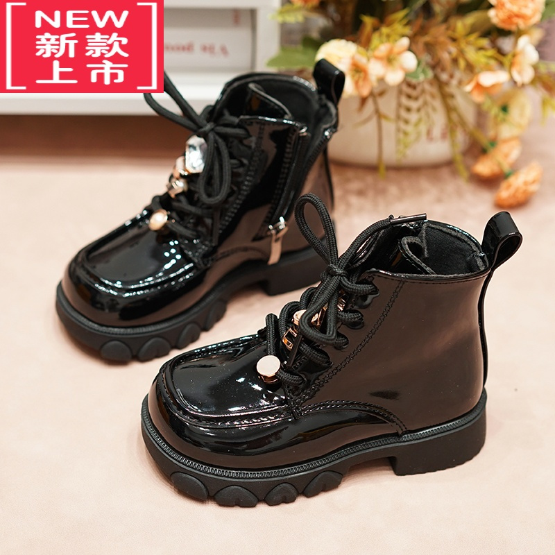 可莉允宝宝二棉鞋冬款英伦风女童短靴时尚大童靴子加绒小孩网红百搭皮靴