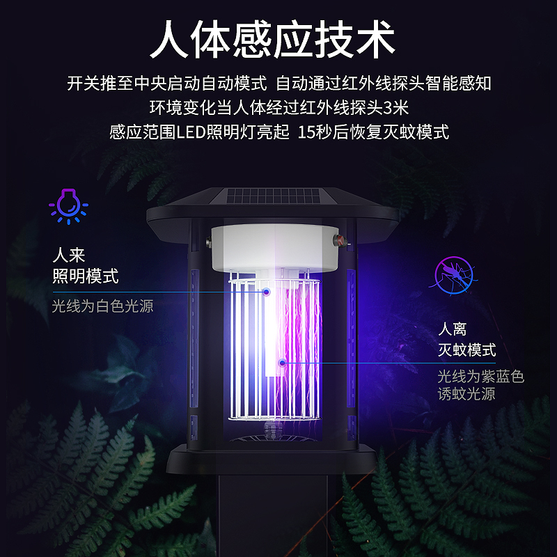 太阳能灭蚊灯户外防水庭院花园家用室外别墅电虫灯器驱蚊神器[五面太阳能-壁挂灯]5台高清大图