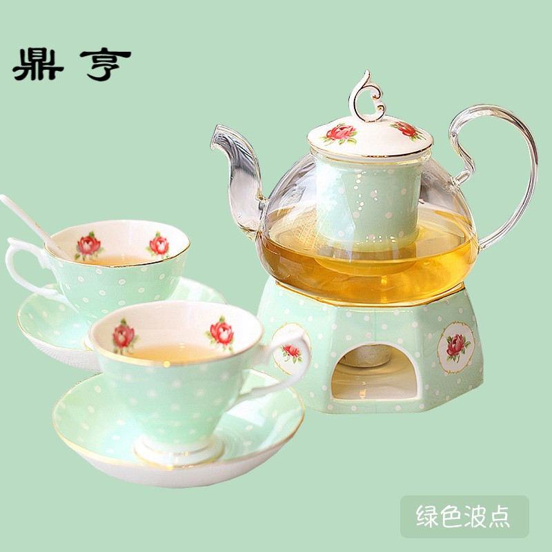 鼎亨雅饮家居花茶壶套装欧式花茶茶具陶瓷玻璃加热英式下午茶家用