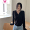 YUNWUXIN白色连帽t恤女早秋2022新款设计感小众修身显瘦鱼骨卫衣长袖上衣