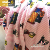 卡通人物法兰绒毛毯宝宝抱毯小床单外出推车盖毯教室盖腿空调毯三维工匠 80*100CM 粉红条卡通人物