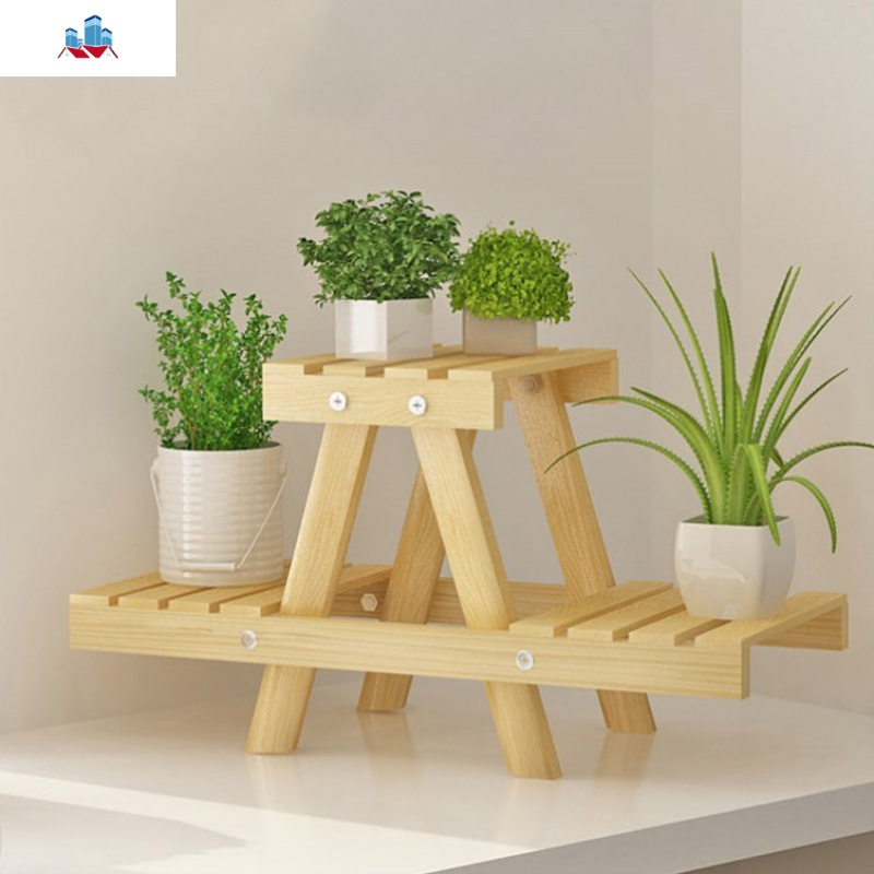 木制阳台花架实木客厅盆景架子木头花架子木质俩层地面组装落地式泰