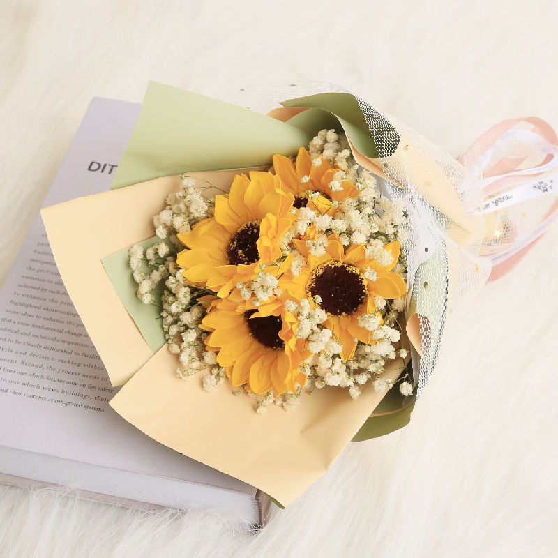 教师节满天星干花花束生日礼物玫瑰向日葵仿真花成品送 朋友闺蜜 四.红香皂玫瑰+尤加利款 纯花束 没袋 没有小灯