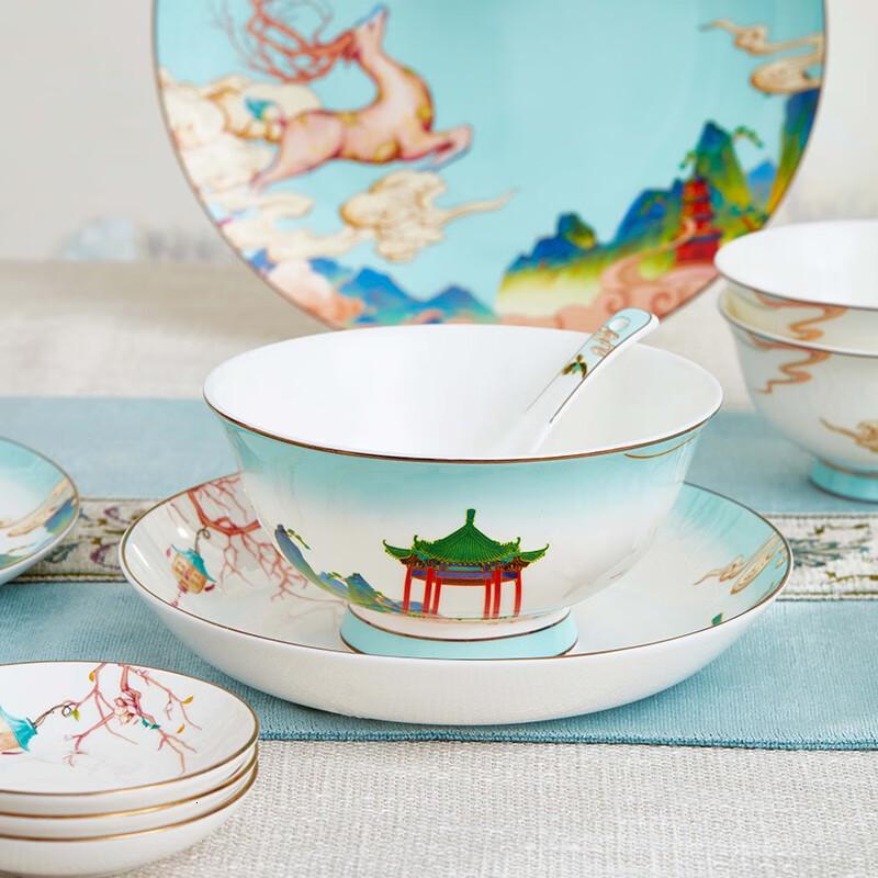 共禾京品(JINGREPUBLIC)福鹿贺喜中国风陶瓷餐具27头礼盒装高颜值碗碟盘新婚乔迁高档高清大图