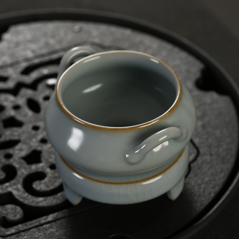 戴云品格 可养汝窑茶具陶瓷功夫茶具零配件茶滤茶漏茶道 原矿冬青釉圆满茶漏茶托组合