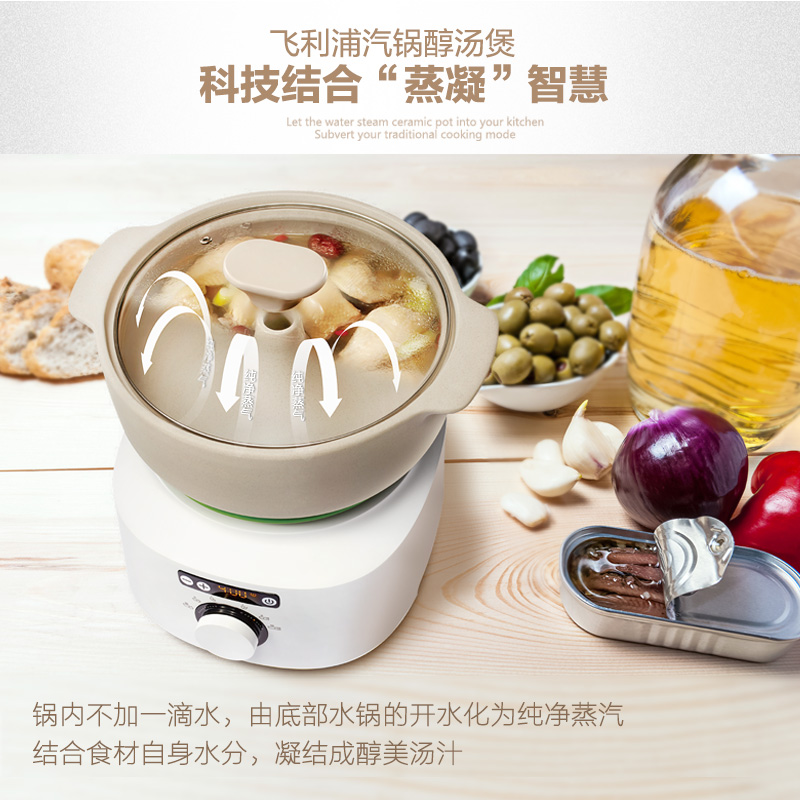 飞利浦(Philips)电炖锅 汽锅醇汤煲多功能煲汤锅 养生隔水炖汤锅电炖盅 HR2210/01 预约定时自动断电防干烧高清大图