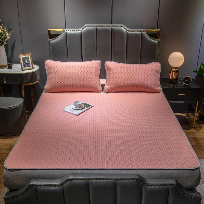 家柏饰(CORATED)冰丝滑感乳胶凉席三件套1.8米床空调软席子家用夏天1.5米可折叠 西瓜红 1.8m（6英尺）床