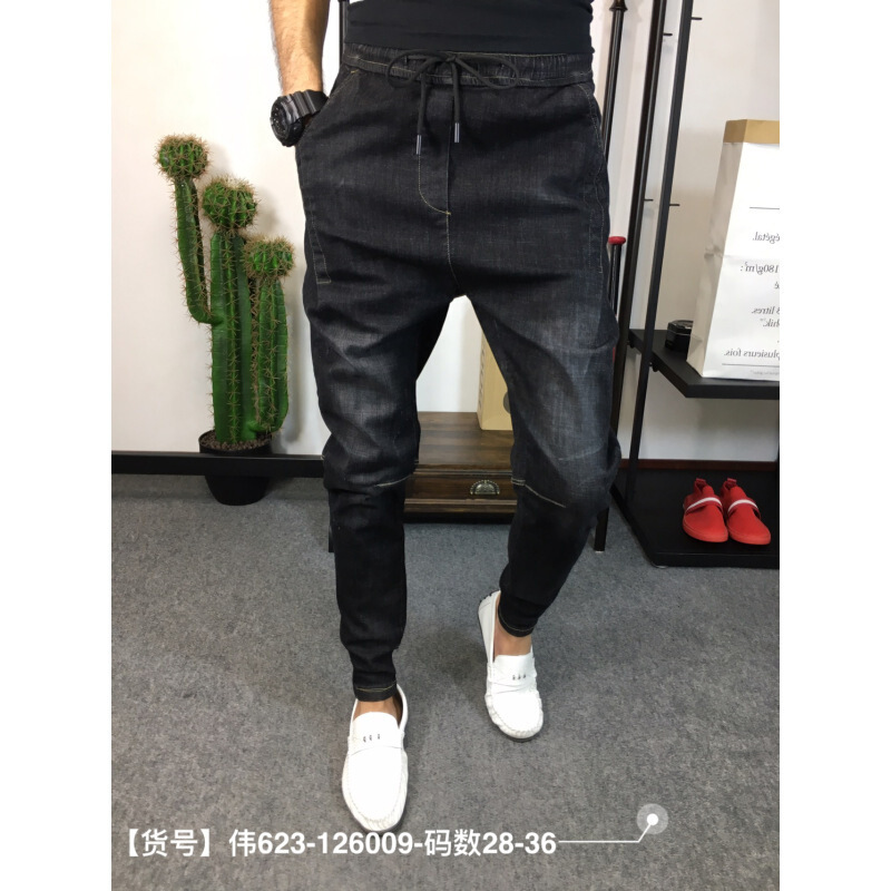 潮男快手红人吴迪刘叉叉同款男士秋冬牛仔小脚长裤修身情侣牛仔裤黑色