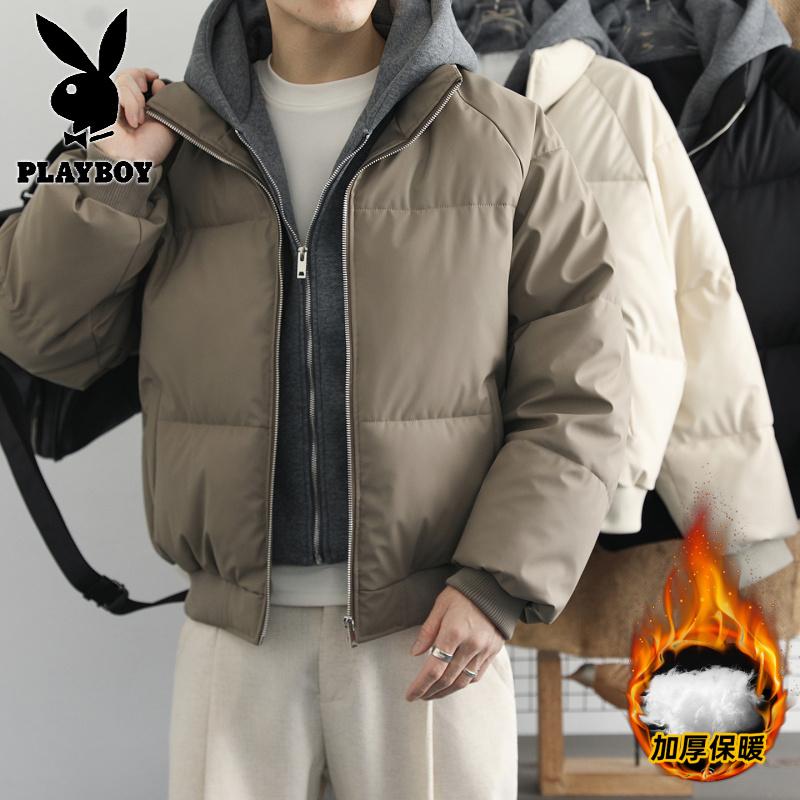 花花公子新款高品质秋冬青少年加厚PU棉衣男港风假两件棉服_275高清大图