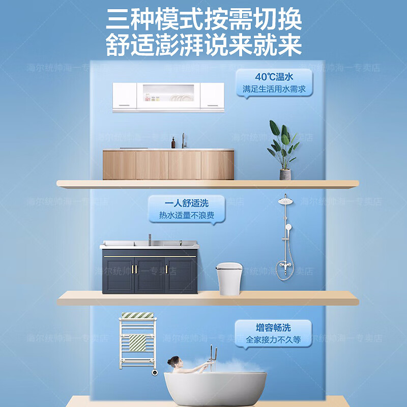 leader电热水器 海尔智家出品50升家用租房储水式2.2KW速热恒温节能省电安全专利防电墙净水洗50升电热水器