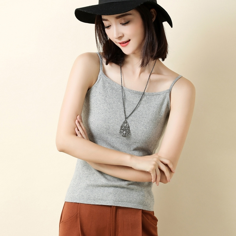 秋冬女式山羊绒衫纯色圆领带修身背心羊绒衫加厚针织毛衣