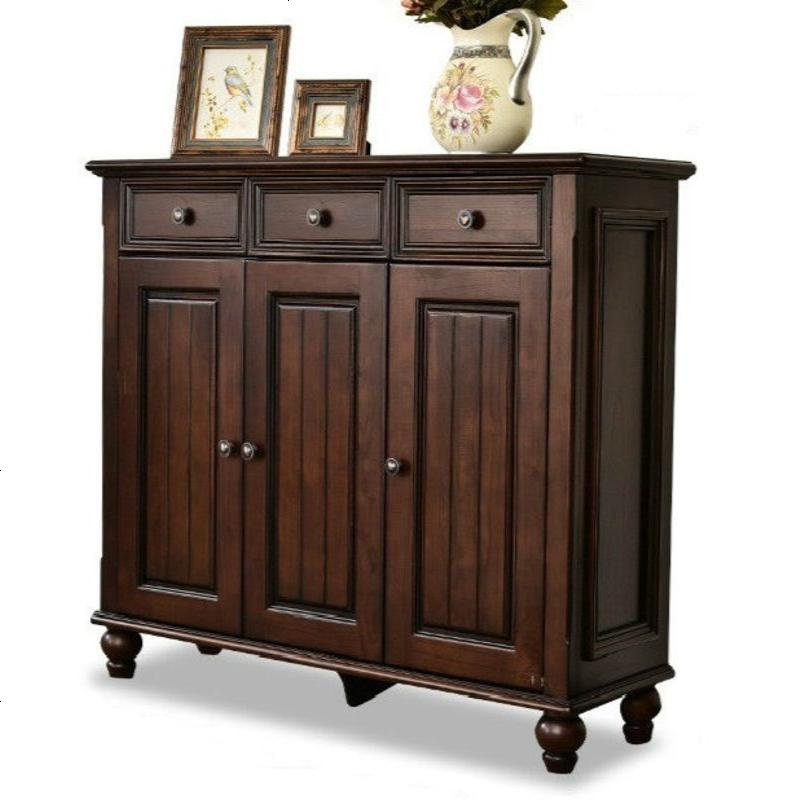 美式鞋柜玄关柜实木复古厅柜高端客厅柜子乡村高柜简约现代定制