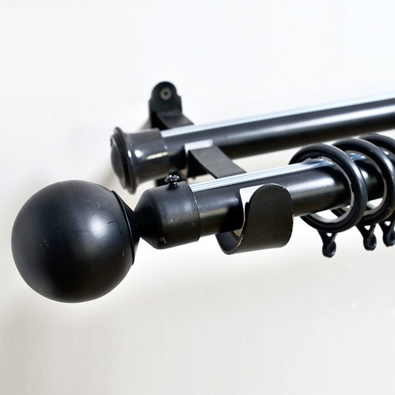 美帮汇北欧罗马杆窗帘杆单双杆子墙顶装打孔加厚铝合金轨道支架 黑色智帘罗马杆-双杆(含头尺寸） 默认尺寸
