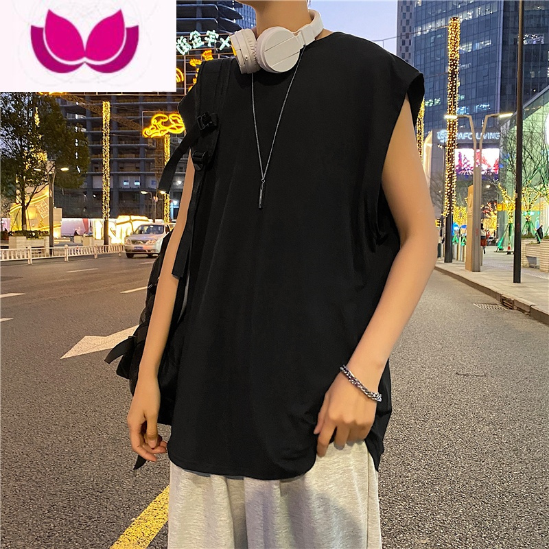 七斓夏季薄款坎肩背心男韩版潮流宽松纯色无袖t恤港风ins潮牌运动汗衫