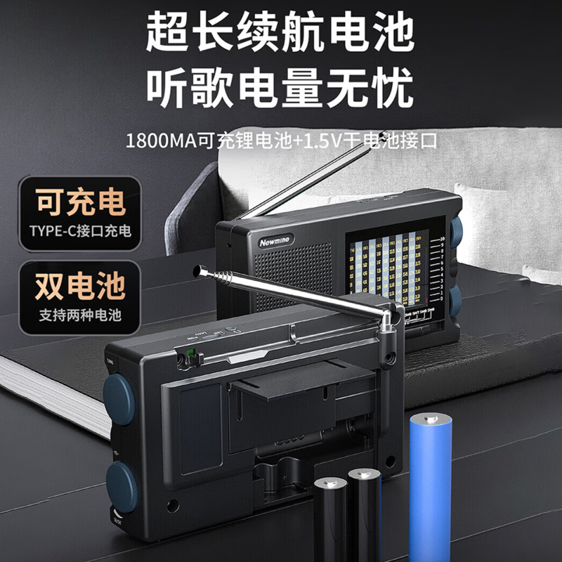 纽曼T-6629+高清耳机收音机老人可充电便携式迷你小音响戏曲随身听高考英语听力四六级播放器高清大图