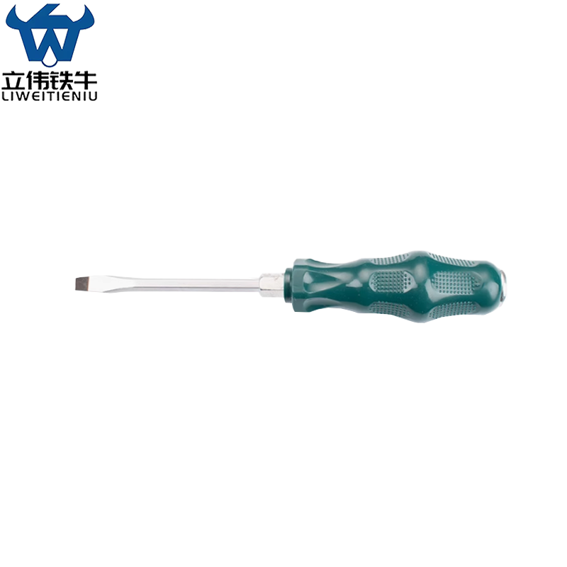 立伟铁牛绿胶炳螺丝刀6*100一字敲击型/把高清大图