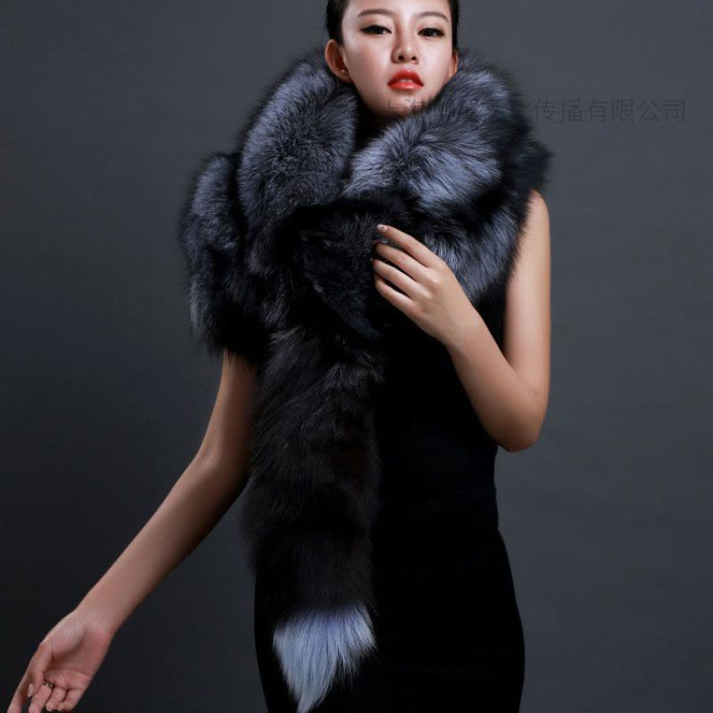 举翼王子整只狐狸皮围脖狐狸围巾皮草围巾披肩银狐玄狐图片