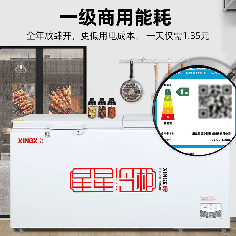 星星(Xingx)BD/BC-528GE 518升 冰柜冷柜 厨房商用保鲜设备卧式大容量 冷藏冷冻转换单温冰柜 一级能耗高清大图
