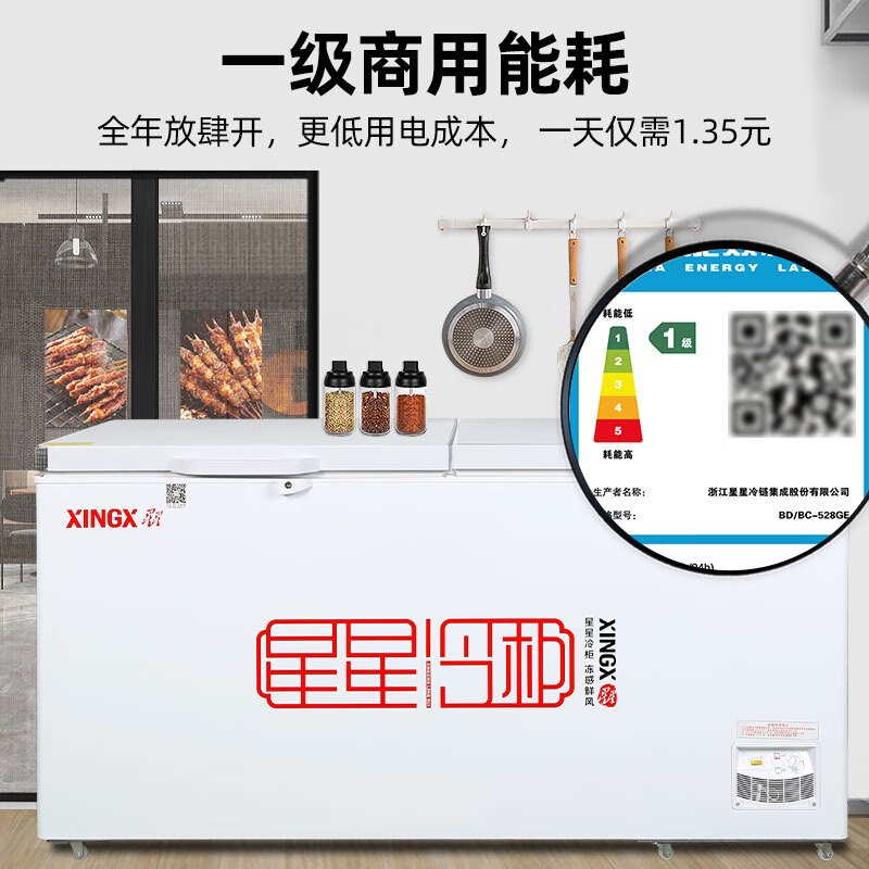 星星(Xingx)BD/BC-528GE 518升 冰柜冷柜 厨房商用保鲜设备卧式大容量 冷藏冷冻转换单温冰柜 一级能耗