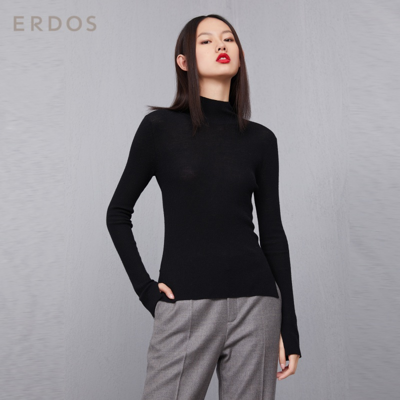 ERDOS 半高领抽条女针织衫柔软舒适羊毛衫修身百搭