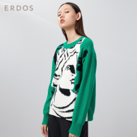 ERDOS 20春夏大卫头像圆领提花撞色设计女羊绒衫针织衫