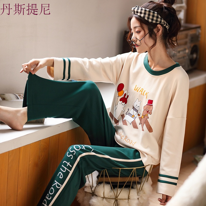春秋款睡衣女2018新款长袖纯棉冬季家居服韩版宽松可外穿学生宿舍