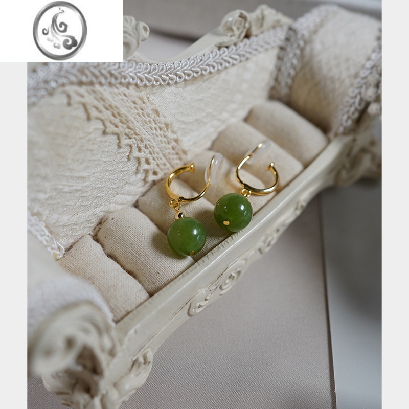 JiMiyeajewel和田玉髓耳夹森系气质耳骨夹无耳洞耳环复古气质女 21206和田玉髓耳夹