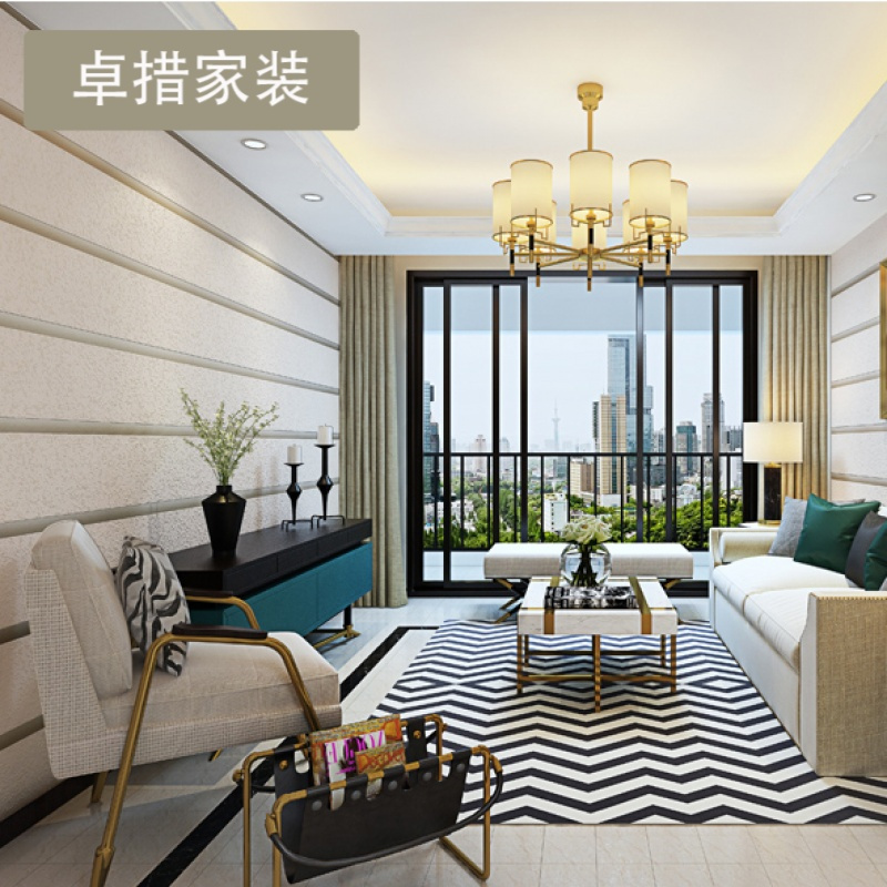 现代简约客厅电视背景墙壁纸 3d加厚鹿皮绒宽条纹无纺布墙纸 卧室壹德壹