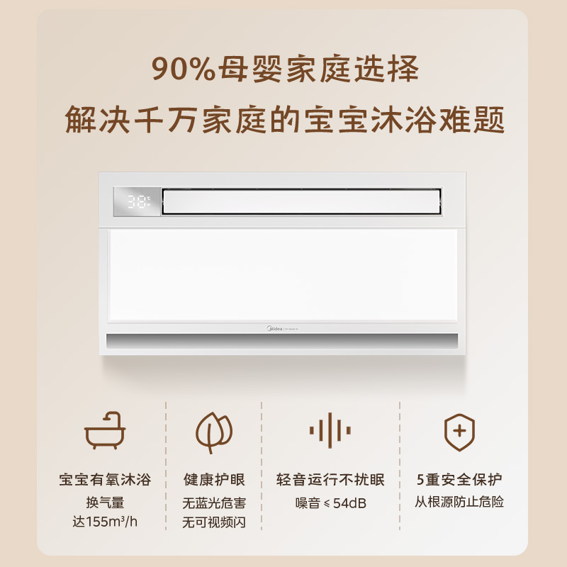 美的风暖浴霸照明排气扇一体卫生间取暖器多功能浴霸集成吊顶超薄官方旗舰店正品高清大图