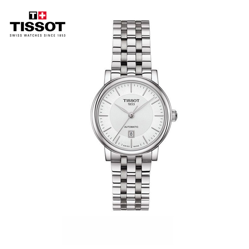 天梭(TISSOT)瑞士手表 经典时尚简约优雅背透 卡森臻我系列钢带女士机械表T122.207.11.031.00 礼物 T122.207.11.031.00
