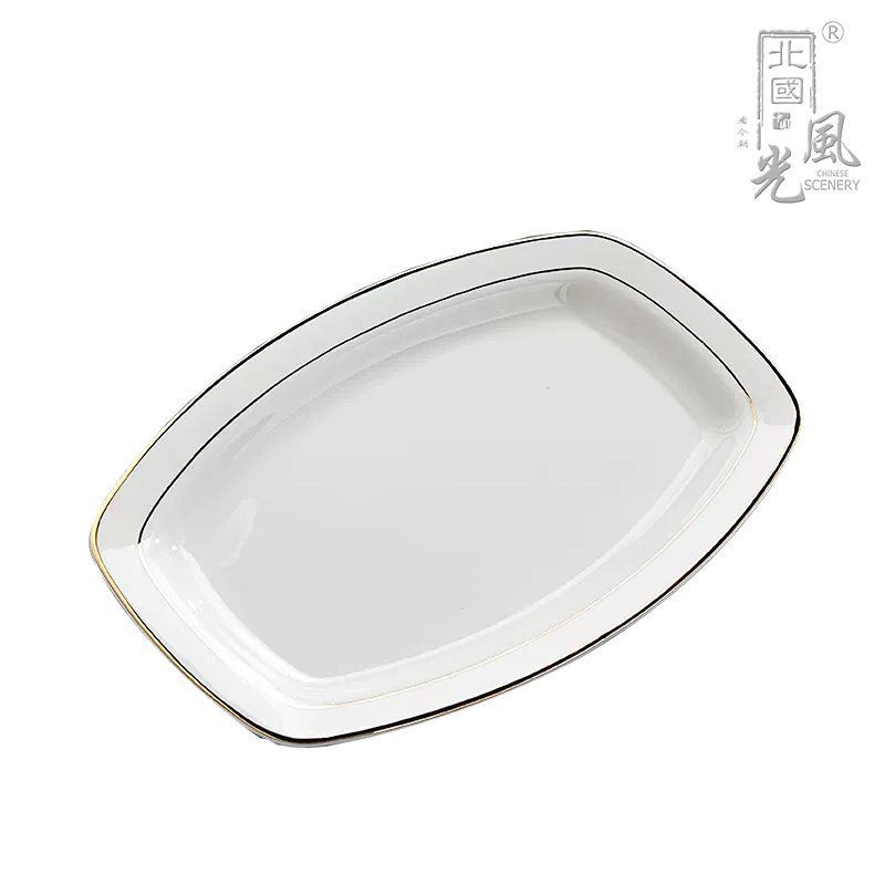 北国风光骨瓷盘碟镶金 12英寸方鱼盘TS-XJ个