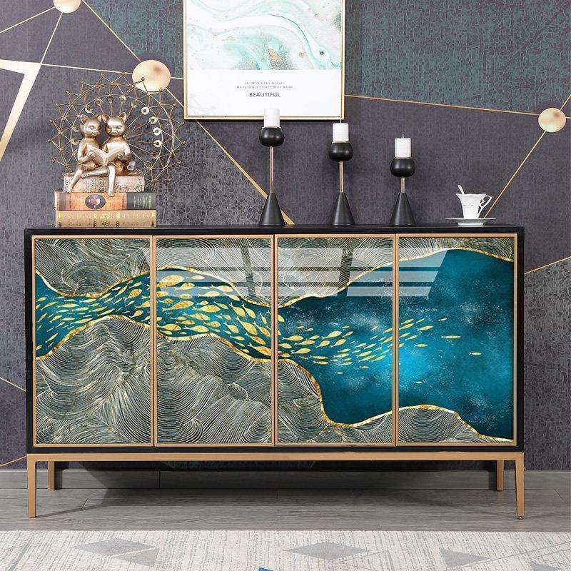 森美人新中式轻奢鞋柜玄关柜家用口入户厅柜现代简约彩绘实木收纳柜 C款（四门）整装