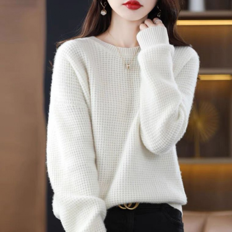 恒源祥羊毛针织打底衫秋冬新款圆领羊绒毛衣女套头宽松百搭