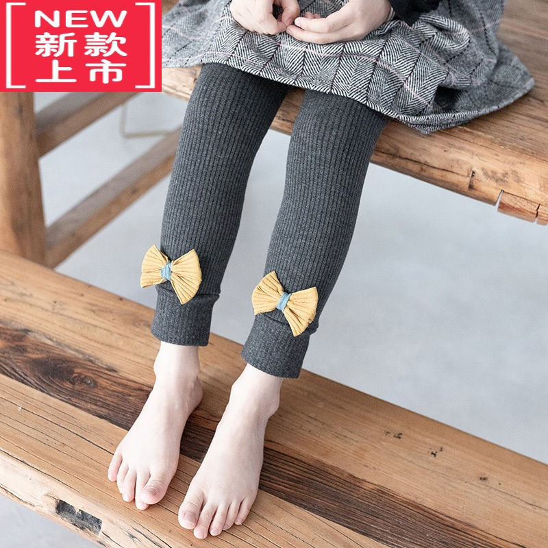 可莉允秋冬季女童加厚加绒打底裤儿童保暖磨毛大蝴蝶结九分裤小中童长裤保暖裤