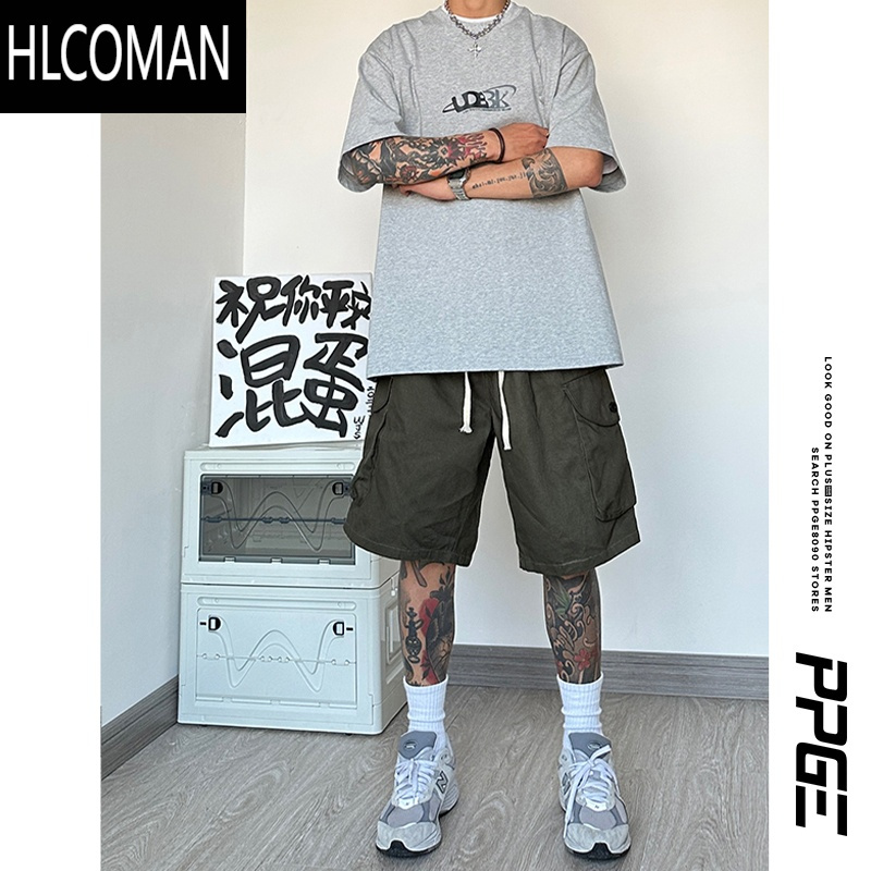 HLCOMAN短裤男士潮牌美式夏季休闲五分裤运动工装宽松大码胖子裤子