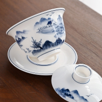 金镶玉功夫茶具套装 茶壶茶杯陶瓷送礼品盒高档 手绘青山碧水茶具
