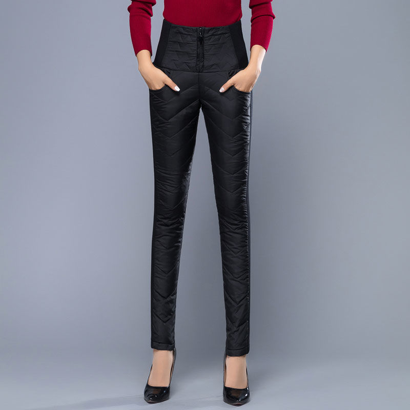 波伺豋羽绒裤女外穿高腰加厚保暖弹力修身显瘦双面白鸭绒大码棉裤