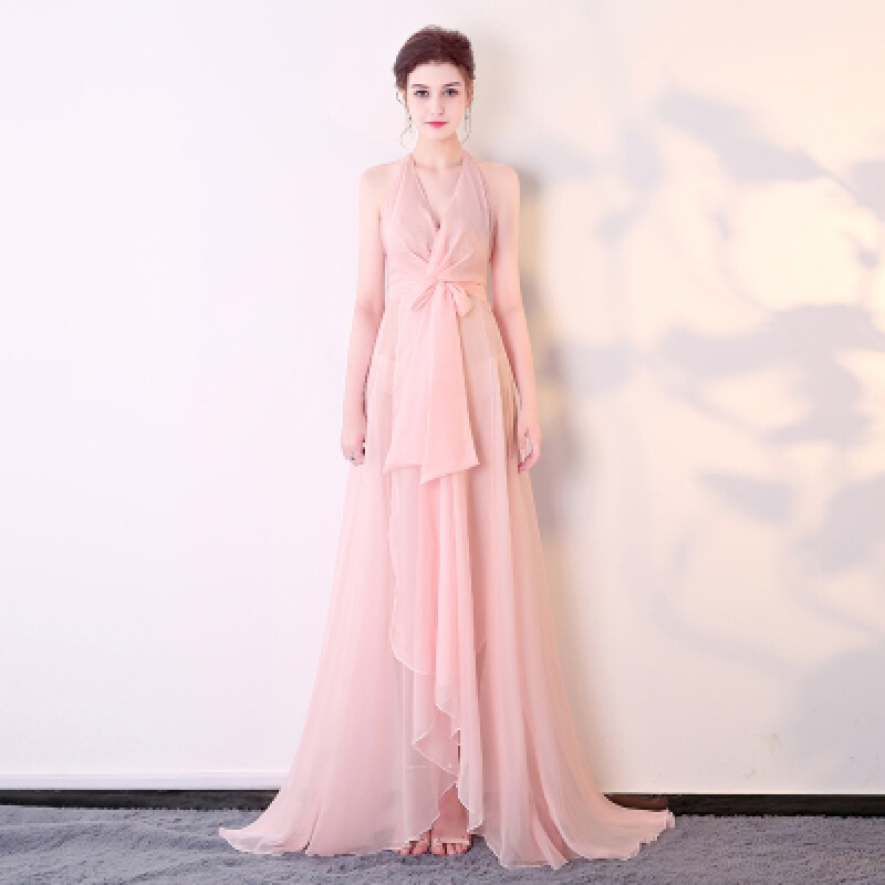 夜店女装性感露背挂脖长款夜场晚礼服雪纺鱼尾长裙女参数