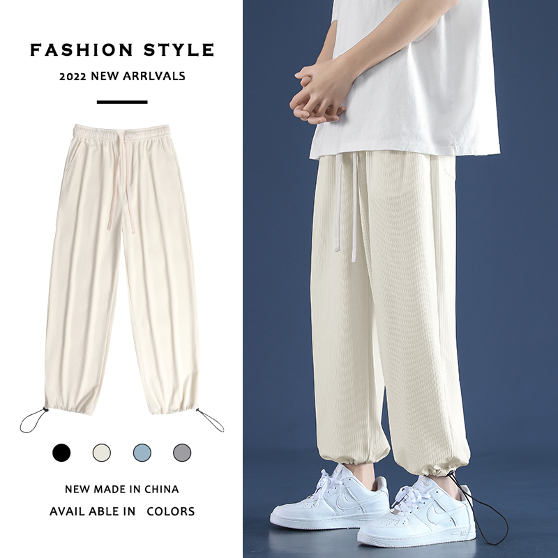 WOOG2005潮流休闲裤男士夏季薄款百搭束脚裤宽松直筒运动九分裤子