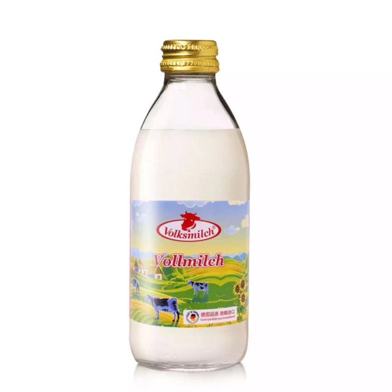 德质volksmilch德国进口牛奶全脂纯牛奶玻璃瓶240ml小瓶装8瓶装整箱