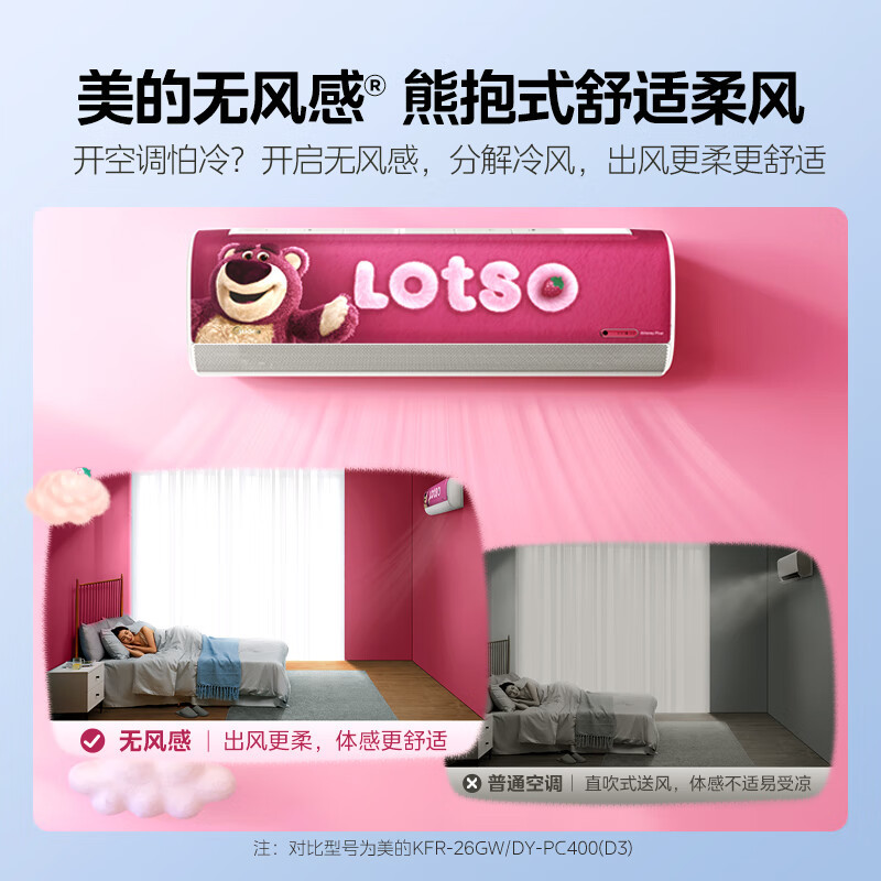 美的儿童空调大1匹草莓熊无风感变频冷暖挂机 语音讲故事变频智能母婴空调KFR-26GW/BP3DN8Y-ET200(1)