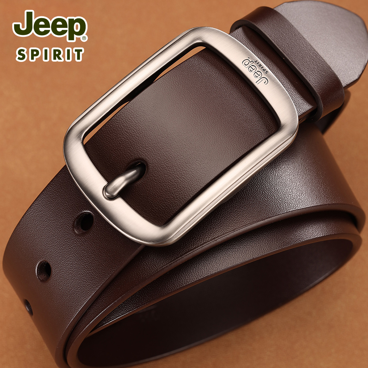 JEEP吉普男款皮带真皮针扣时装腰带牛仔裤休闲中年轻人牛皮带款皮高清大图